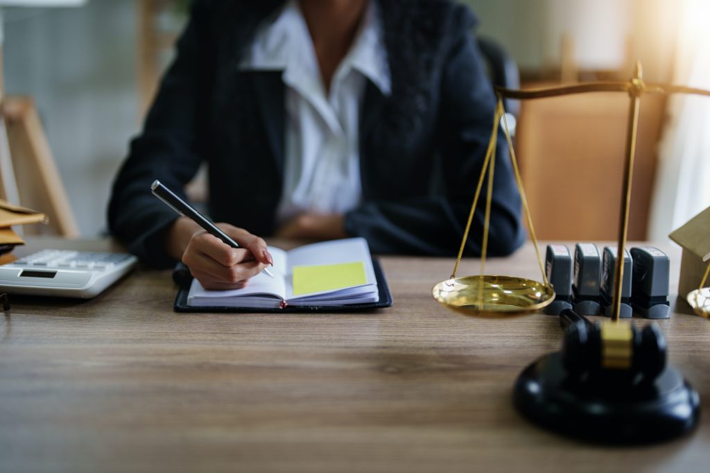 Portrait of African Americans female lawyer at work at office her